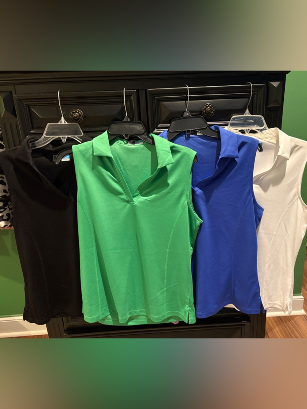 PGA Bundle of 4 Tour Sleeveless Polo Tank Tops in Green, Blue, Black & White